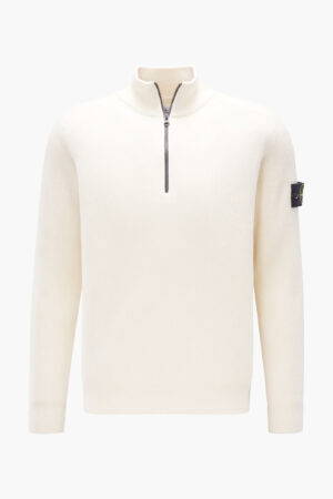Stone Island - Beli Half-Zip Vuneni Džemper