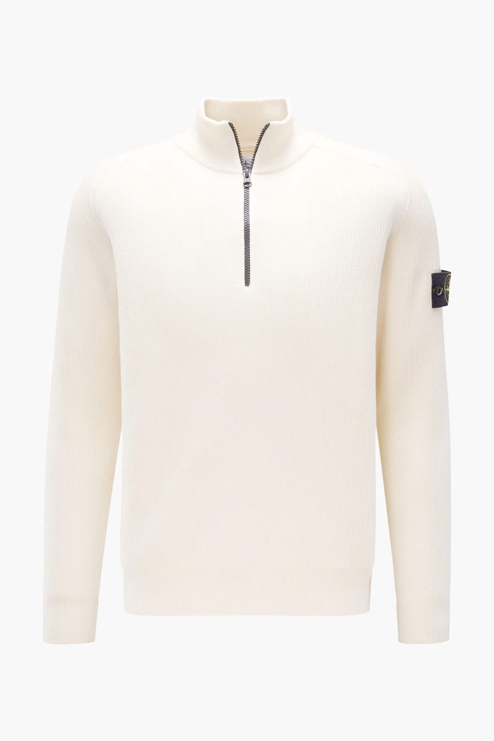 Stone Island - Beli Half-Zip Vuneni Džemper